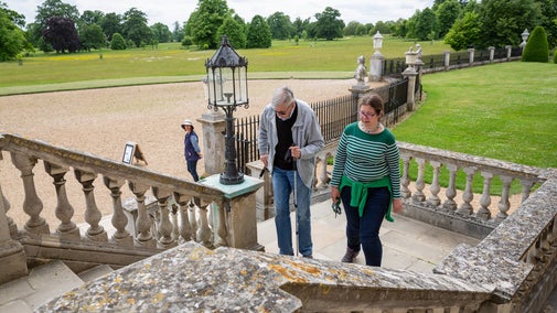 Visitors walking into the hall at Wimpole Estate, Cambridgeshire
